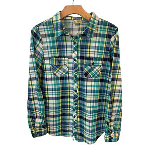 Passport Flannel Shirt Womens Large Blue Plaid